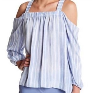 Vince Camuto Womens Striped Cold Shoulder Blouse Small Stormy Blue Striped new